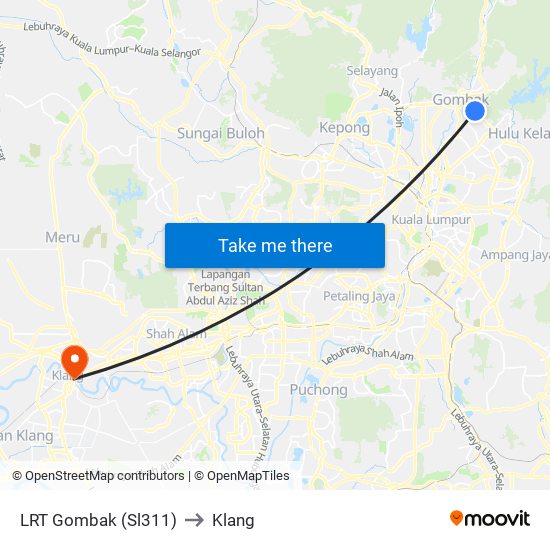 LRT Gombak (Sl311) to Klang map
