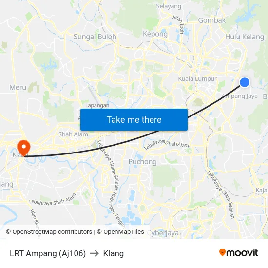 LRT Ampang (Aj106) to Klang map