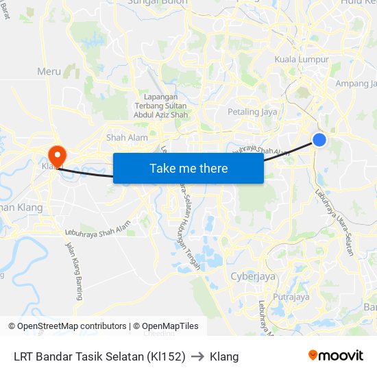 LRT Bandar Tasik Selatan (Kl152) to Klang map