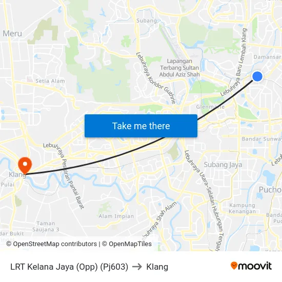LRT Kelana Jaya (Opp) (Pj603) to Klang map