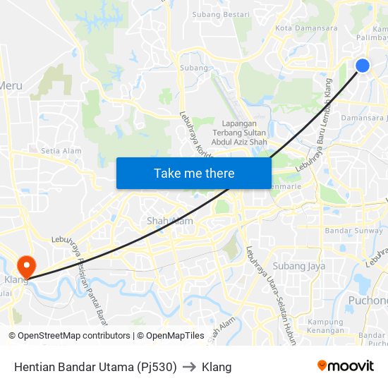 Hentian Bandar Utama (Pj530) to Klang map