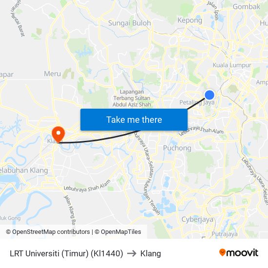 LRT Universiti (Timur) (Kl1440) to Klang map