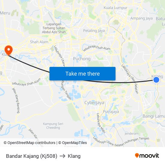 Bandar Kajang (Kj508) to Klang map