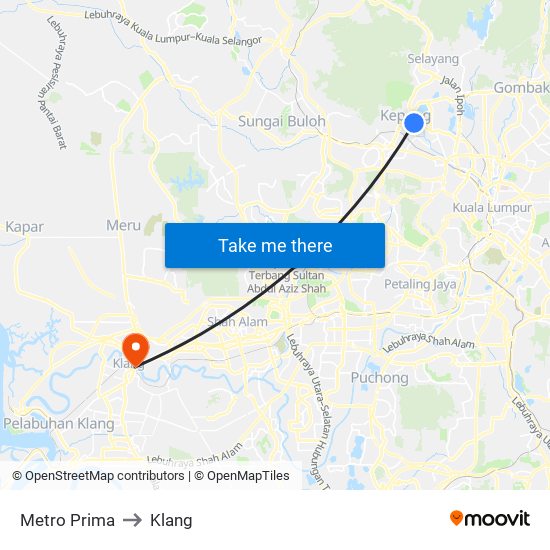 Metro Prima to Klang map