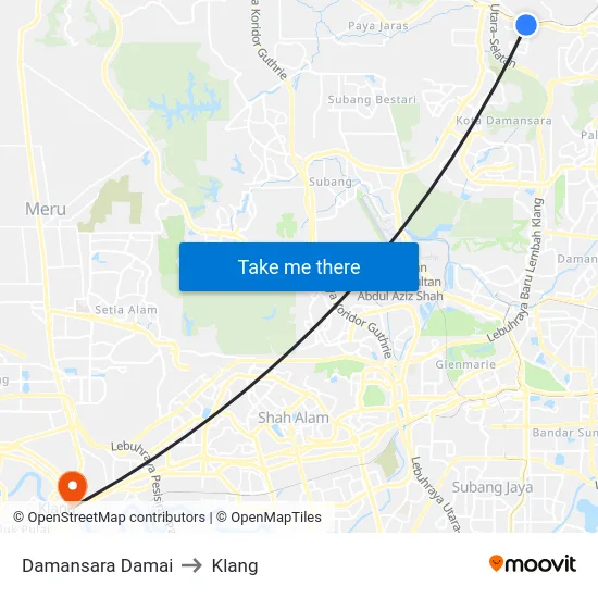 Damansara Damai to Klang map