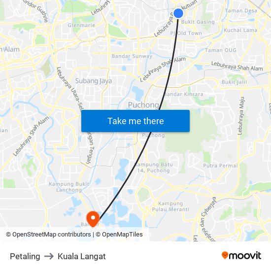 Petaling to Kuala Langat map