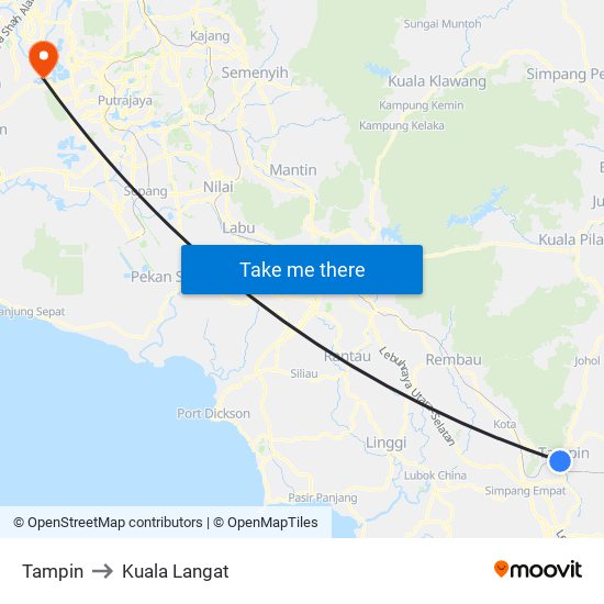 Tampin to Kuala Langat map