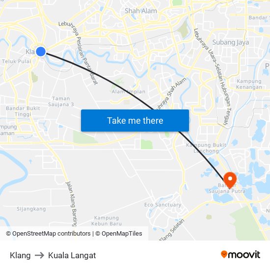 Klang to Kuala Langat map