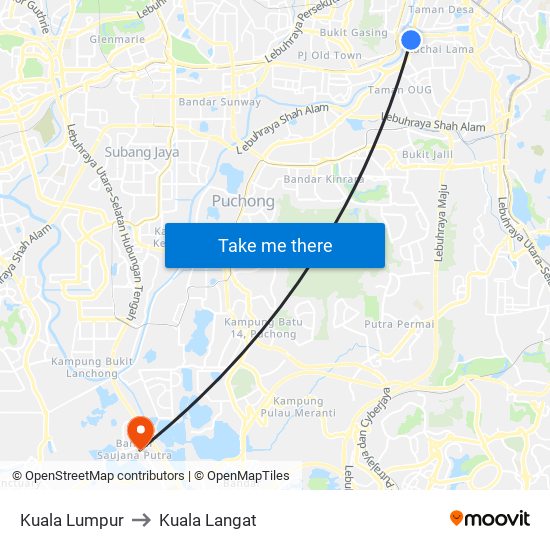 Kuala Lumpur to Kuala Langat map