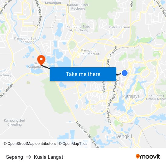 Sepang to Kuala Langat map