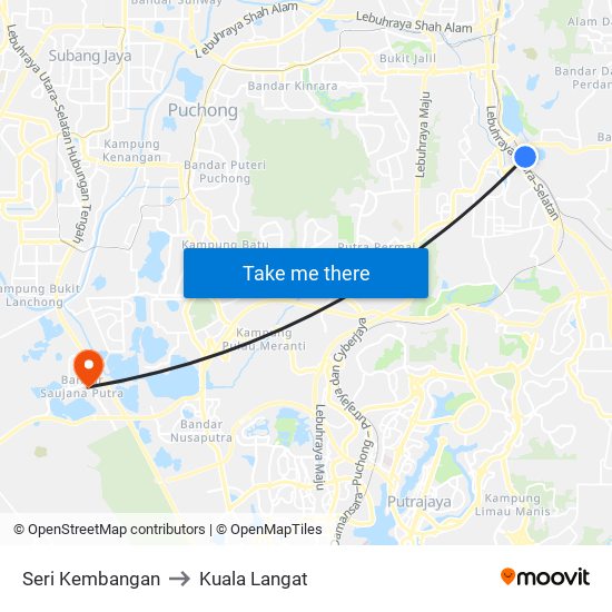 Seri Kembangan to Kuala Langat map