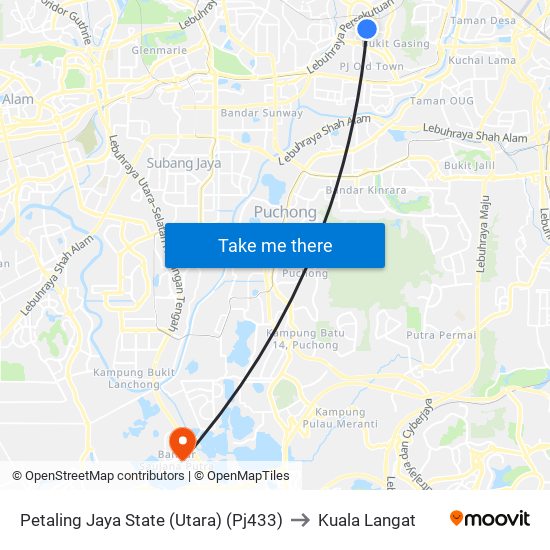 Petaling Jaya State (Utara) (Pj433) to Kuala Langat map