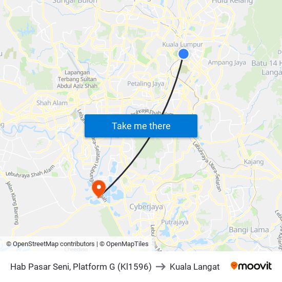 Hab Pasar Seni, Platform G (Kl1596) to Kuala Langat map
