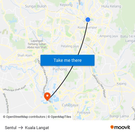 Sentul to Kuala Langat map