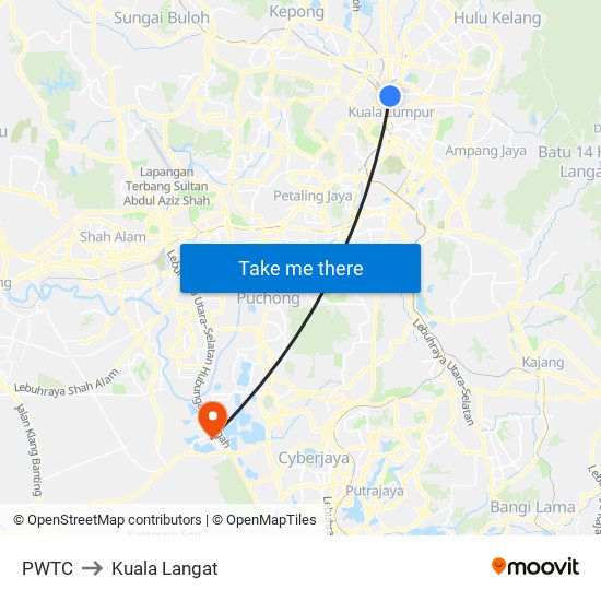 PWTC to Kuala Langat map