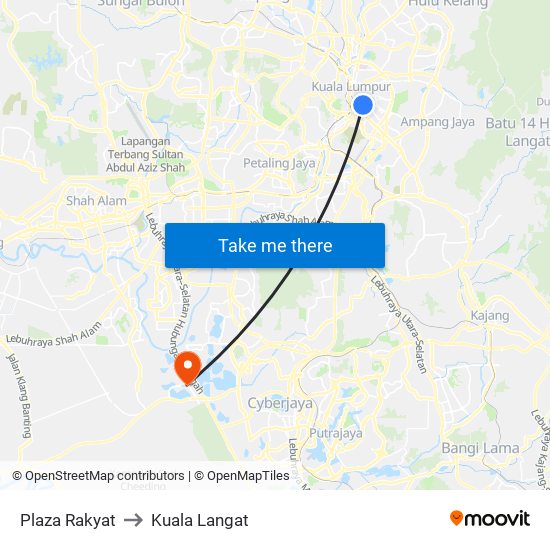 Plaza Rakyat to Kuala Langat map