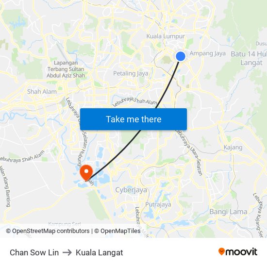 Chan Sow Lin to Kuala Langat map