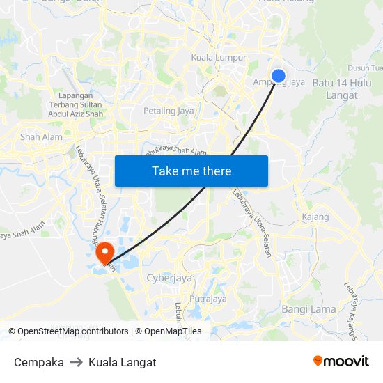 Cempaka to Kuala Langat map