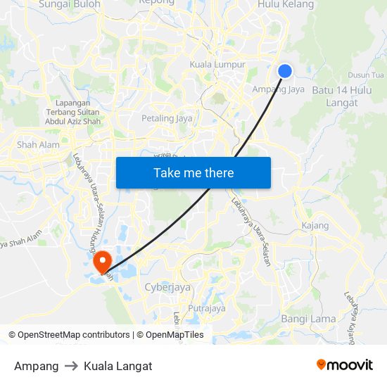 Ampang to Kuala Langat map
