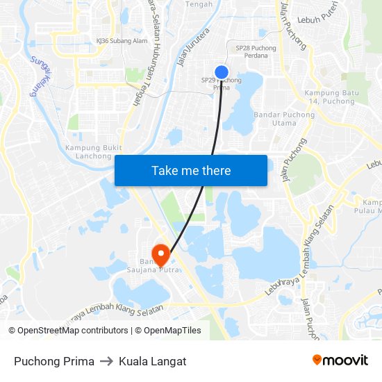 Puchong Prima to Kuala Langat map