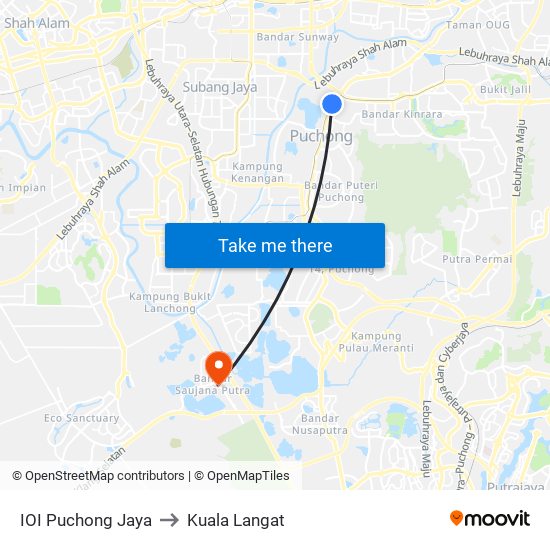 IOI Puchong Jaya to Kuala Langat map