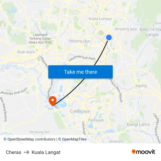 Cheras to Kuala Langat map