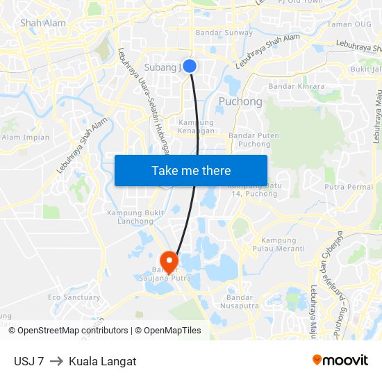 USJ 7 to Kuala Langat map