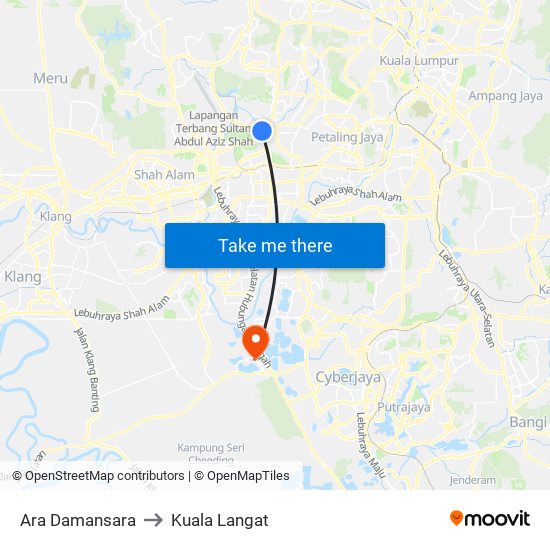 Ara Damansara to Kuala Langat map