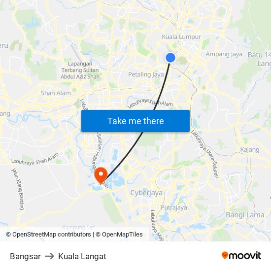 Bangsar to Kuala Langat map