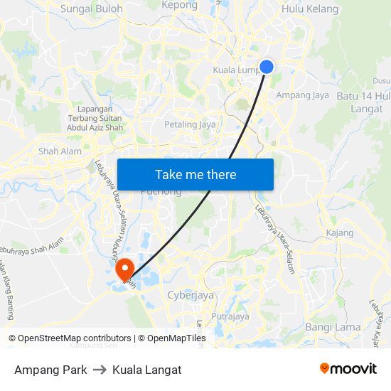 Ampang Park to Kuala Langat map