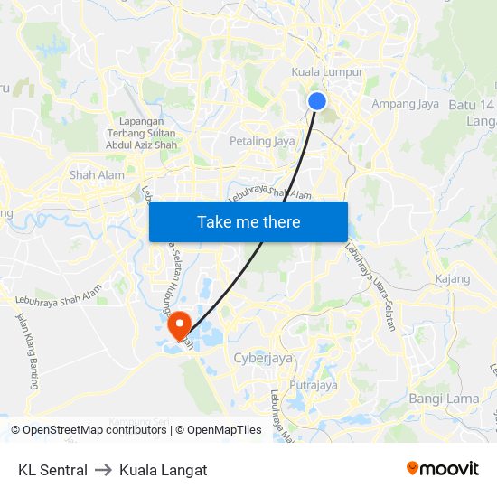 KL Sentral to Kuala Langat map