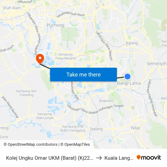Kolej Ungku Omar UKM (Barat) (Kj228) to Kuala Langat map