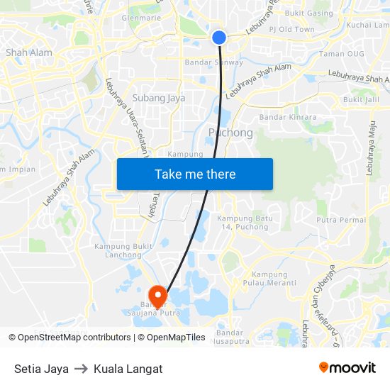 Setia Jaya to Kuala Langat map