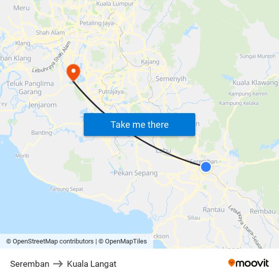 Seremban to Kuala Langat map