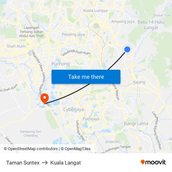 Taman Suntex to Kuala Langat map