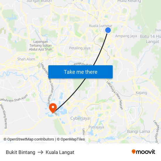 Bukit Bintang to Kuala Langat map