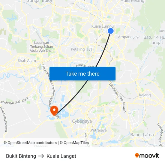 Bukit Bintang to Kuala Langat map