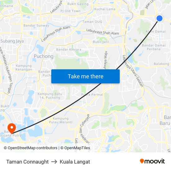 Taman Connaught to Kuala Langat map