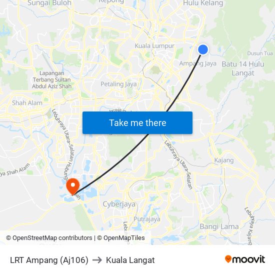 LRT Ampang (Aj106) to Kuala Langat map