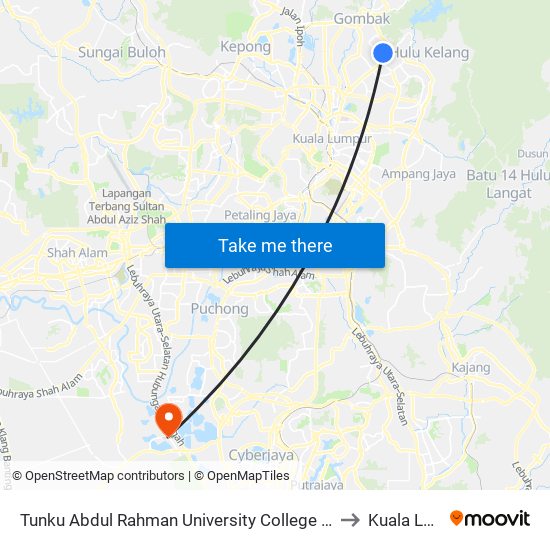 Tunku Abdul Rahman University College (Taruc) (Kl162) to Kuala Langat map