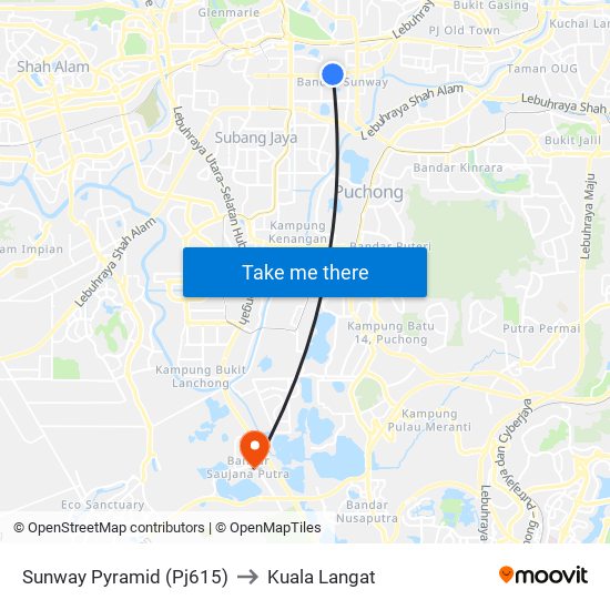 Sunway Pyramid (Pj615) to Kuala Langat map