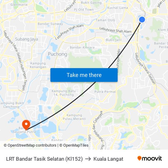 LRT Bandar Tasik Selatan (Kl152) to Kuala Langat map