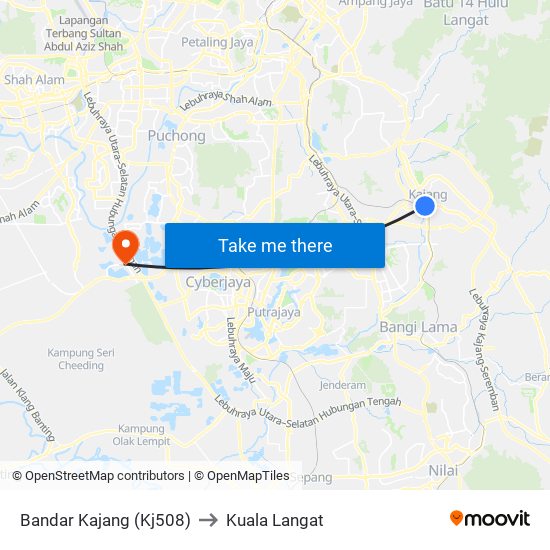 Bandar Kajang (Kj508) to Kuala Langat map