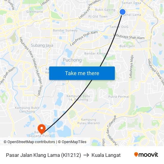 Pasar Jalan Klang Lama (Kl1212) to Kuala Langat map