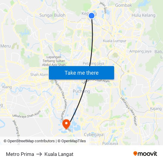 Metro Prima to Kuala Langat map