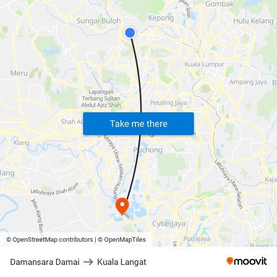 Damansara Damai to Kuala Langat map