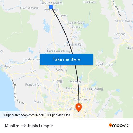 Muallim to Kuala Lumpur map