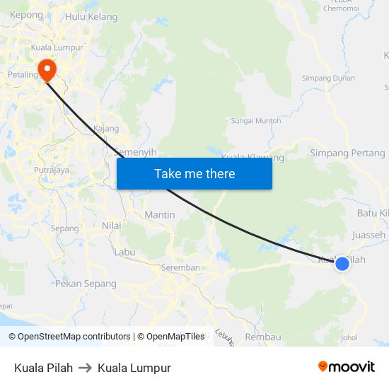 Kuala Pilah to Kuala Lumpur map