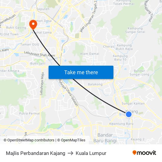 Majlis Perbandaran Kajang to Kuala Lumpur map