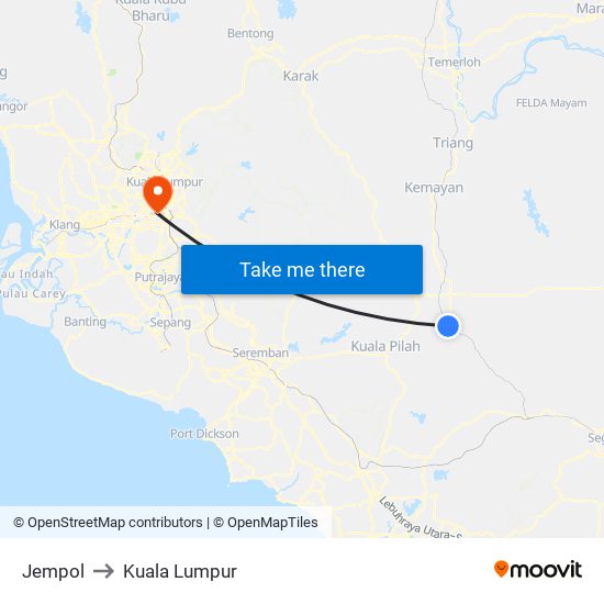 Jempol to Kuala Lumpur map